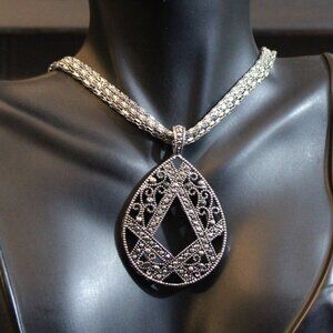 Faux Marcasite Teardrop Pendant Layered Necklace